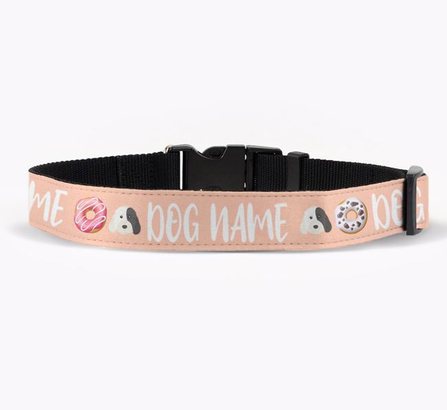 Personalised Fabric Collar with Doughnuts and {breedFullName} Icon for {dogsName}